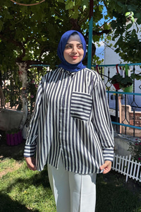 Çizgili Salaş Gömlek Lacivert