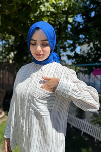 Çizgili Salaş Gömlek Lacivert-Beyaz