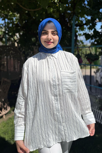 Çizgili Salaş Gömlek Lacivert-Beyaz