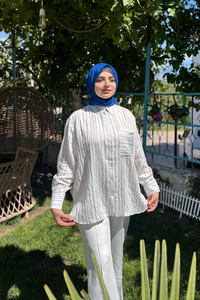 Çizgili Salaş Gömlek Lacivert-Beyaz