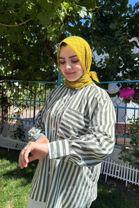 Çizgili Salaş Gömlek Yeşil