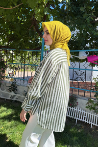 Çizgili Salaş Gömlek Yeşil