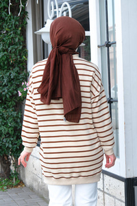 Çizgili Salaş Tunik Kahverengi