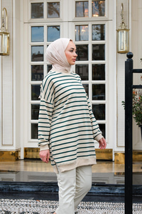 Çizgili Salaş Tunik  Yeşil