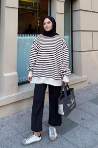 Çizgili Şardonlu Sweat Bordo