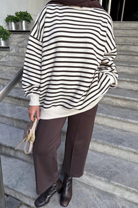 Çizgili Şardonlu Sweat Kahverengi