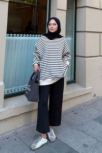 Çizgili Şardonlu Sweat Lacivert