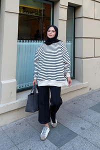 Çizgili Şardonlu Sweat Lacivert