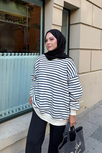 Çizgili Şardonlu Sweat Lacivert