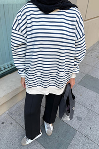 Çizgili Şardonlu Sweat Lacivert