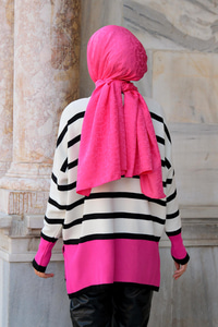 Çizgili Triko kazak  Pembe