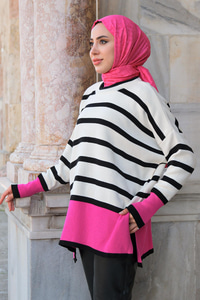 Çizgili Triko kazak  Pembe