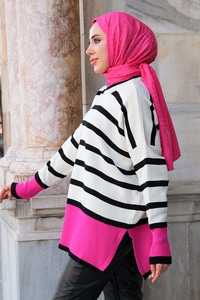 Çizgili Triko kazak  Pembe