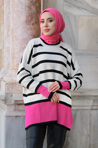 Çizgili Triko kazak  Pembe