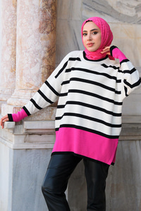 Çizgili Triko kazak  Pembe
