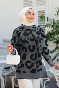 Çizgili Triko Kazak Siyah