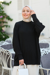 Çizgili Triko Kazak Siyah