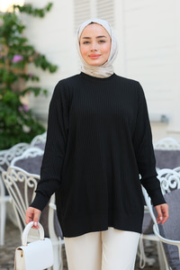 Çizgili Triko Kazak Siyah