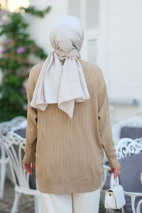 Çizgili Triko Kazak Vizon