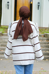 Çizgili Triko Tunik  Acı Kahve-Beyaz