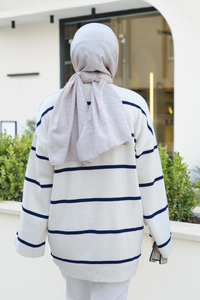 Çizgili Triko Tunik Mavi