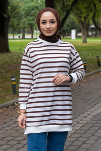 Uygun Fiyatlı CIZGILI TUNIK KAHVERENGI | Loccomoda.com 