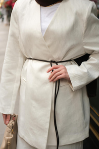 Çizgili Vizolin Kruvaze Ceket  Beyaz