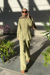 Clandestina Düğme Detaylı Takım  Fıstık Yeşil