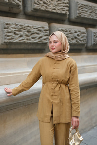 Clandestina Düğme Detaylı Takım Hardal