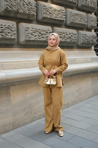 Clandestina Düğme Detaylı Takım Hardal