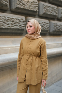 Clandestina Düğme Detaylı Takım Hardal