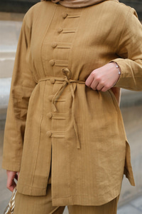 Clandestina Düğme Detaylı Takım Hardal