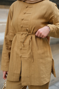 Clandestina Düğme Detaylı Takım Hardal