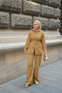 Clandestina Düğme Detaylı Takım Hardal