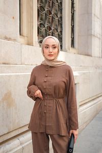 Clandestina Düğme Detaylı Takım  Kahverengi