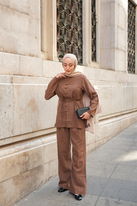 Clandestina Düğme Detaylı Takım  Kahverengi