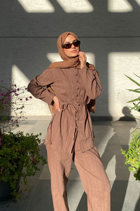 Clandestina Düğme Detaylı Takım Kahverengi