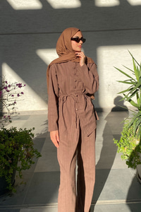 Clandestina Düğme Detaylı Takım Kahverengi