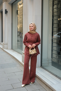 Clandestina Düğme Detaylı Takım Kiremit