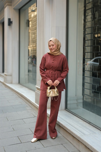 Clandestina Düğme Detaylı Takım Kiremit