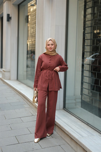 Clandestina Düğme Detaylı Takım Kiremit