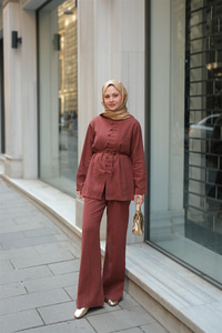 Clandestina Düğme Detaylı Takım Kiremit