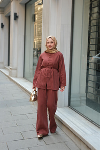 Clandestina Düğme Detaylı Takım Kiremit