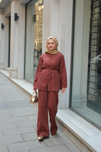 Clandestina Düğme Detaylı Takım Kiremit