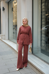 Clandestina Düğme Detaylı Takım Kiremit