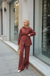 Clandestina Düğme Detaylı Takım Kiremit