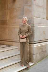 Clandestina Düğme Detaylı Takım Küf Yeşil