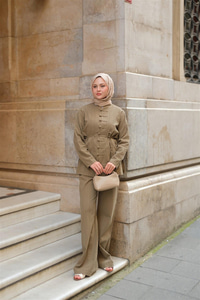 Clandestina Düğme Detaylı Takım Küf Yeşil