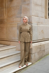 Clandestina Düğme Detaylı Takım Küf Yeşil