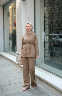 Clandestina Düğme Detaylı Takım Vizon